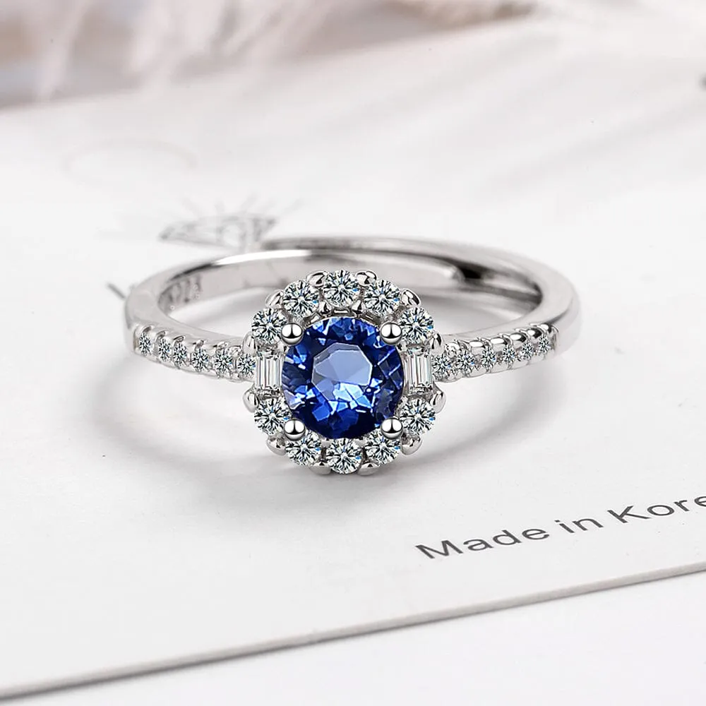 Dainty Blue Sapphire Zircon Adjustable Ring - 925 Sterling Silver