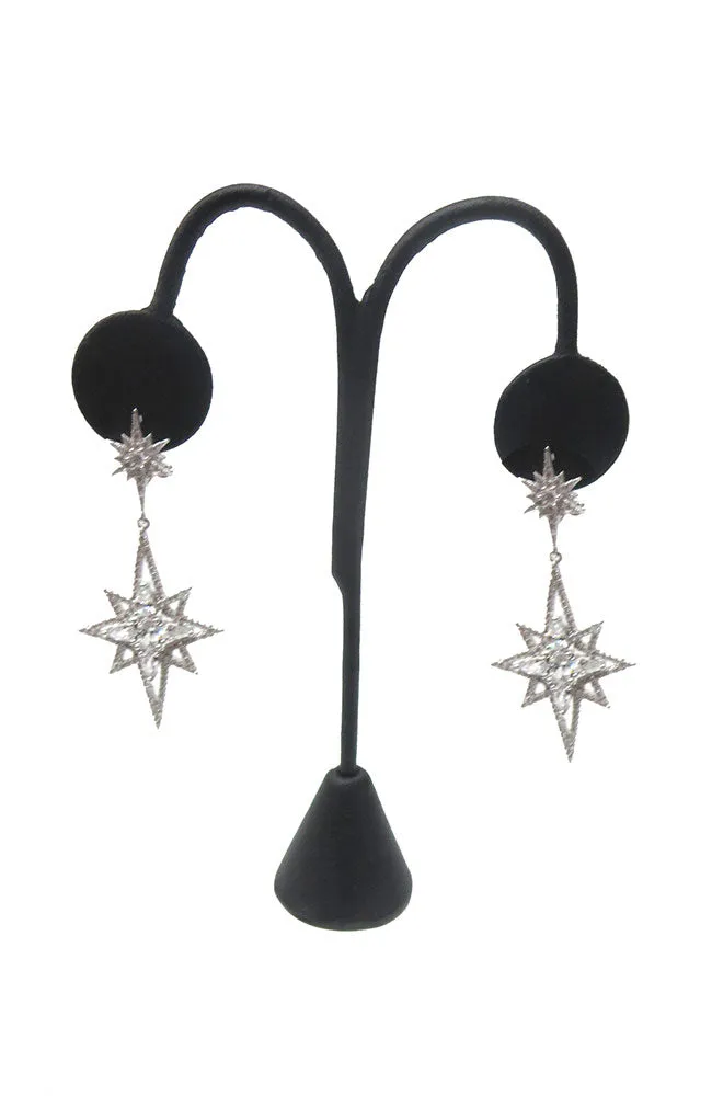 Dbl Starburst Silver Earring