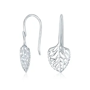 Delicate Filigree Leaf Dangle Earrings Sterling Silver Nature-Inspired Jewelry