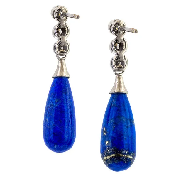 Diamond & Lapis Drop Earrings
