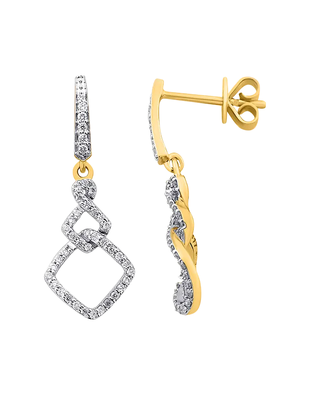 Diamond Earrings - 10ct Yellow Gold Diamond Set Drop Earrings - 786238