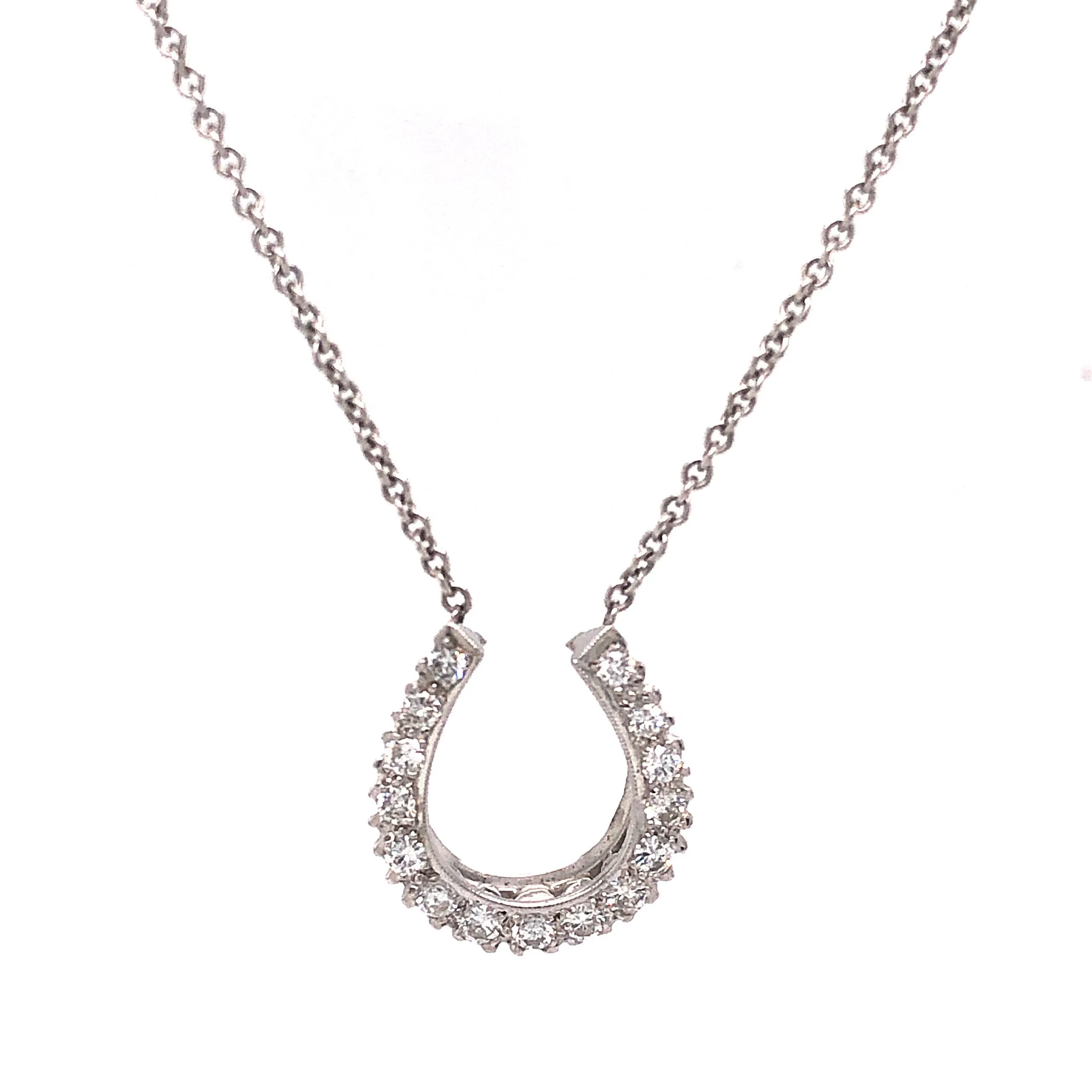 Diamond Lucky Horseshoe Pendant Necklace in 14k White Gold