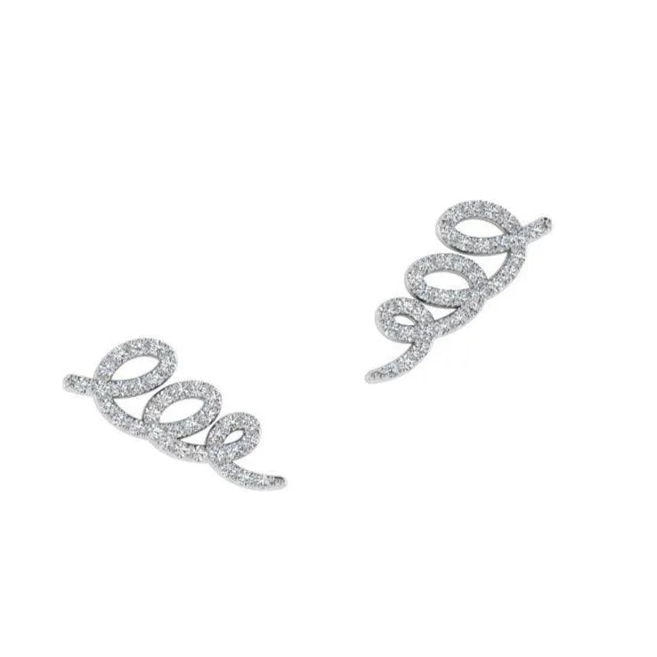 Diamond Swirl Climber Earrings 14K White Gold