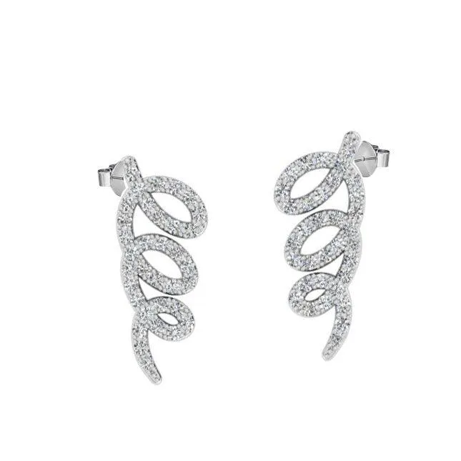 Diamond Swirl Climber Earrings 14K White Gold