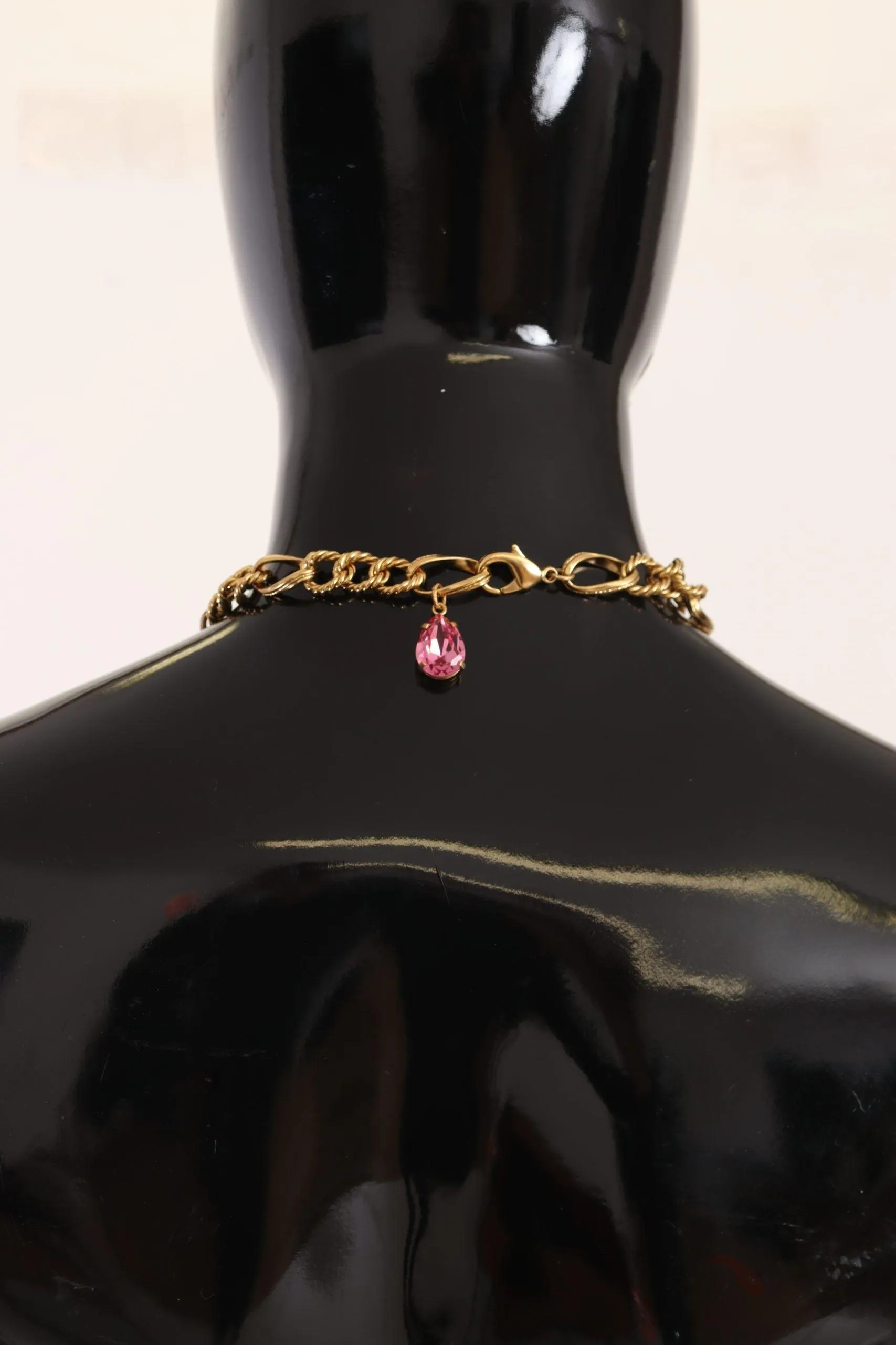 Dolce & Gabbana Gold Brass Chain Crystal Floral Roses Jewelry Necklace