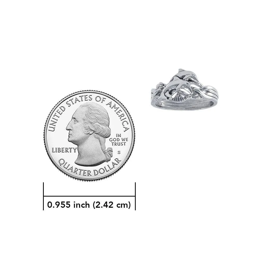 Double Dolphins Puzzle Sterling Silver Ring
