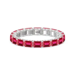 East-West Created Ruby Emerald Split Prong Studded Gallery Eternity Ring
