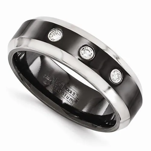 Edward Mirell Black Ti Beveled .09 Ct Diamond w/ Sterling Silver Bezel - 7mm