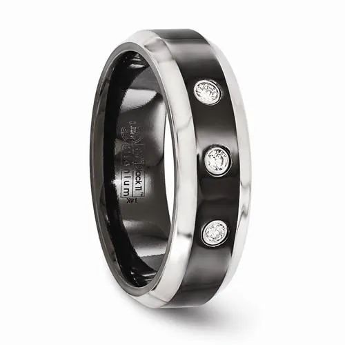Edward Mirell Black Ti Beveled .09 Ct Diamond w/ Sterling Silver Bezel - 7mm