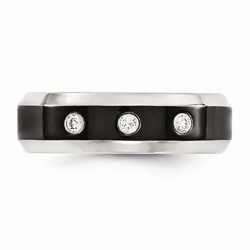 Edward Mirell Black Ti Beveled .09 Ct Diamond w/ Sterling Silver Bezel - 7mm
