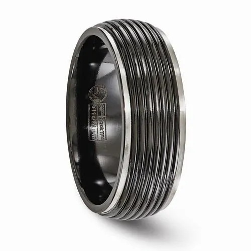 Edward Mirell Titanium Black Ti Ribbed Ring - 8mm