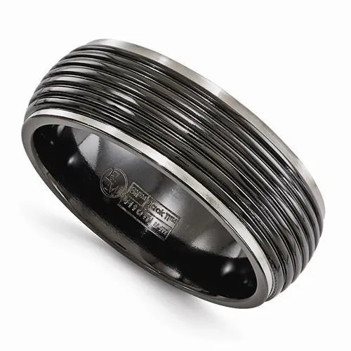 Edward Mirell Titanium Black Ti Ribbed Ring - 8mm