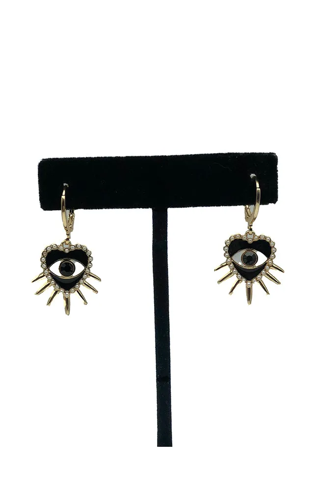 EE Heart Dangle Huggie Black
