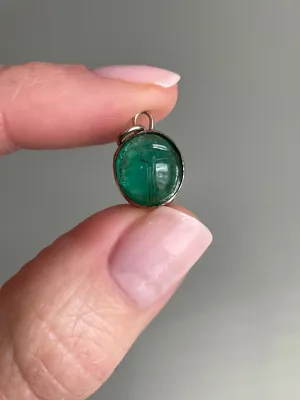 Egyptian Revival Colombian Emerald Scarab Charm / Pendant - AGL Minor Treatment