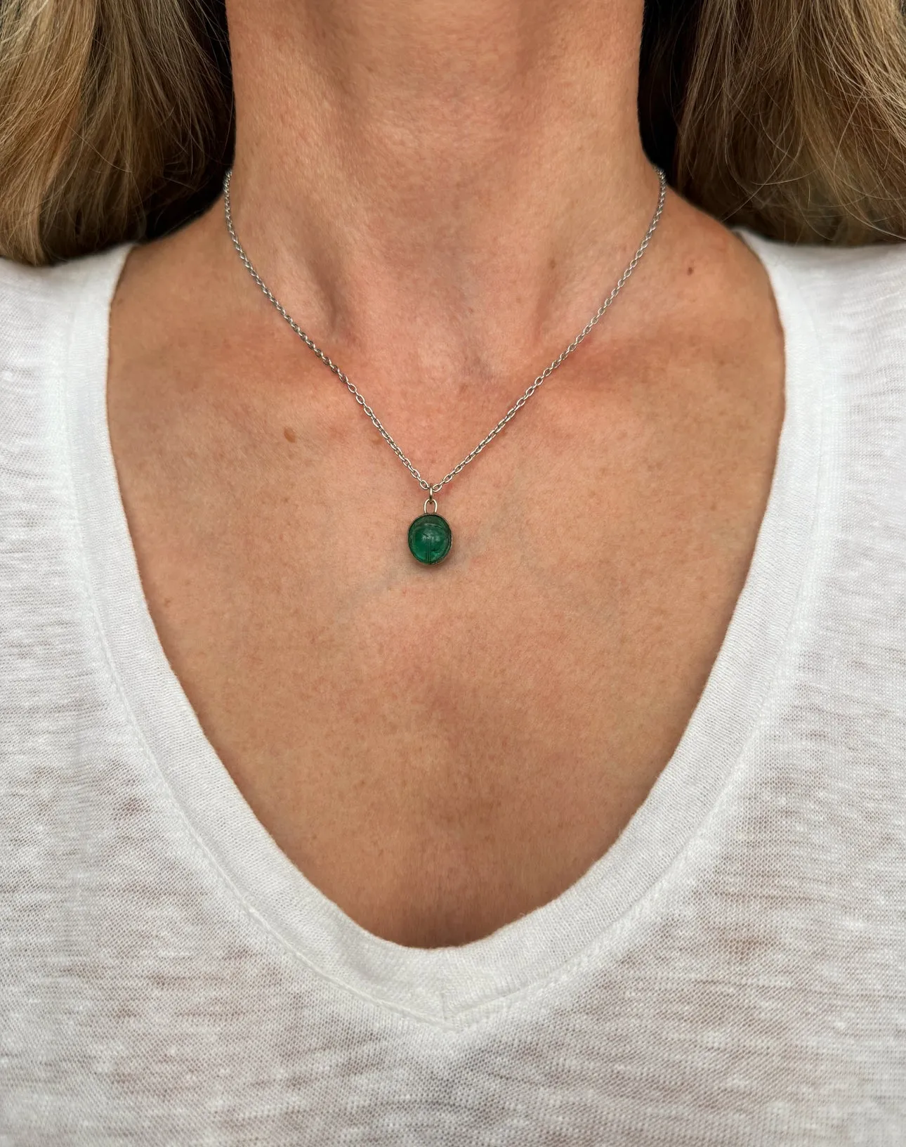 Egyptian Revival Colombian Emerald Scarab Charm / Pendant - AGL Minor Treatment