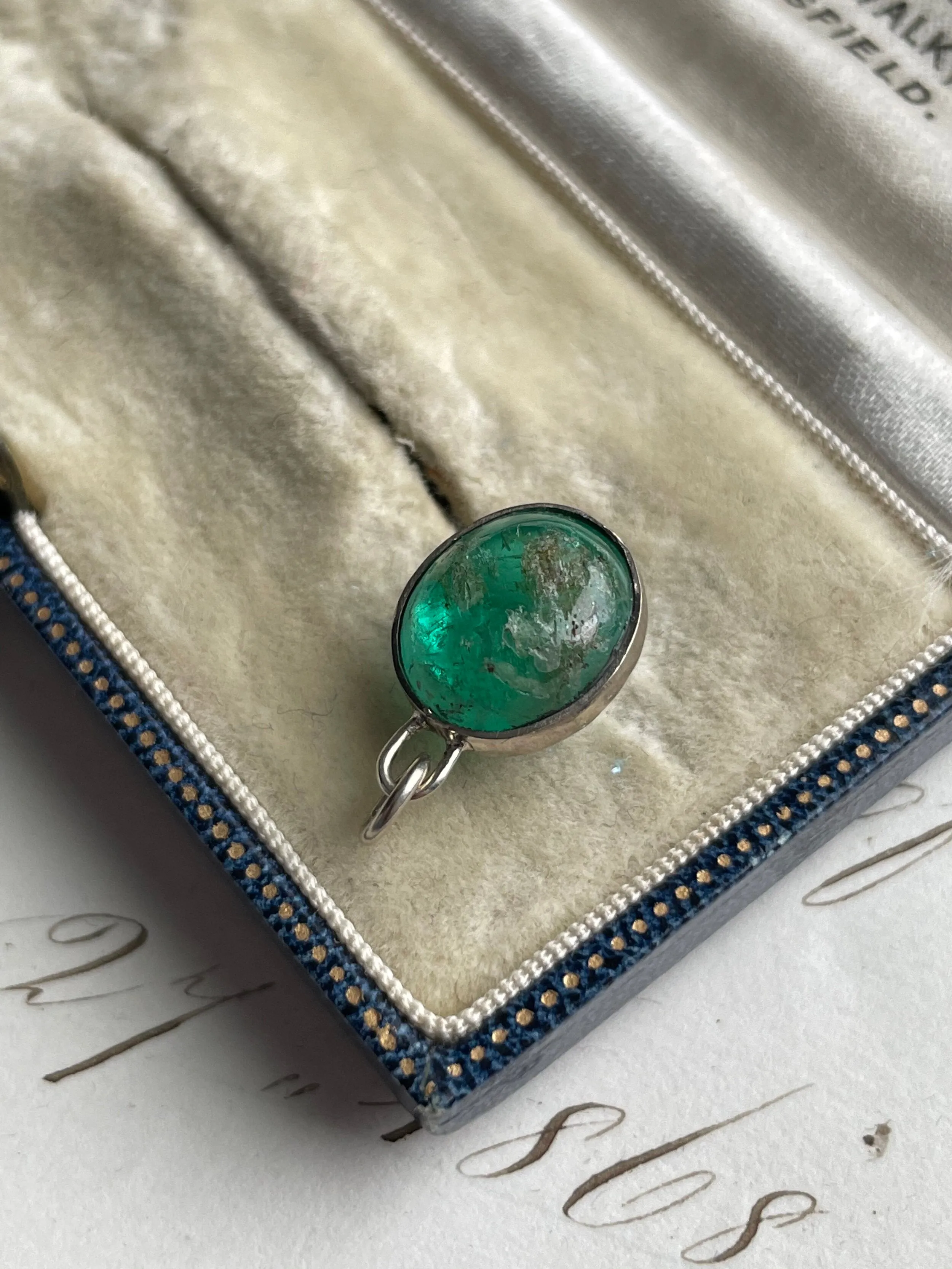 Egyptian Revival Colombian Emerald Scarab Charm / Pendant - AGL Minor Treatment