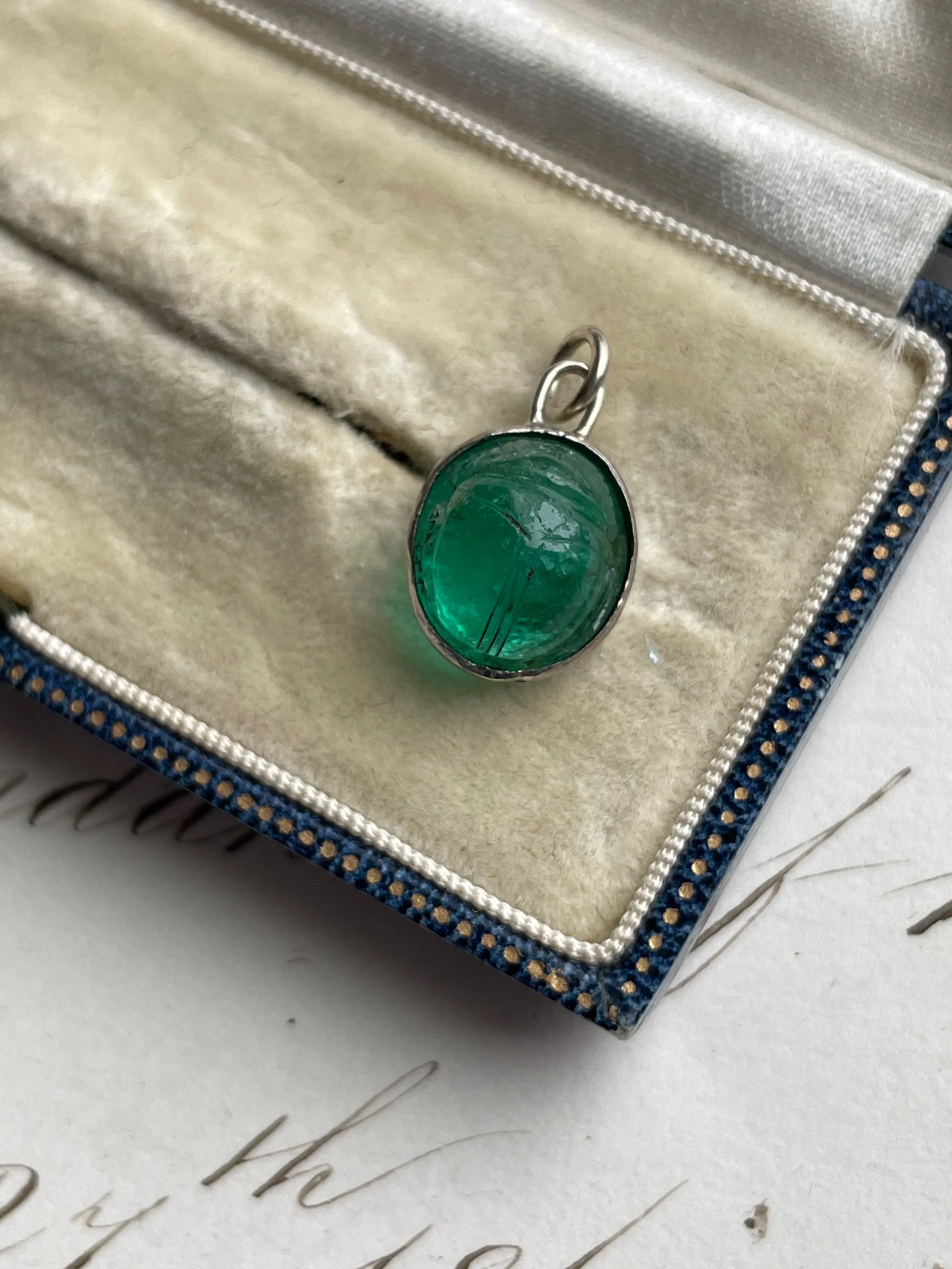 Egyptian Revival Colombian Emerald Scarab Charm / Pendant - AGL Minor Treatment