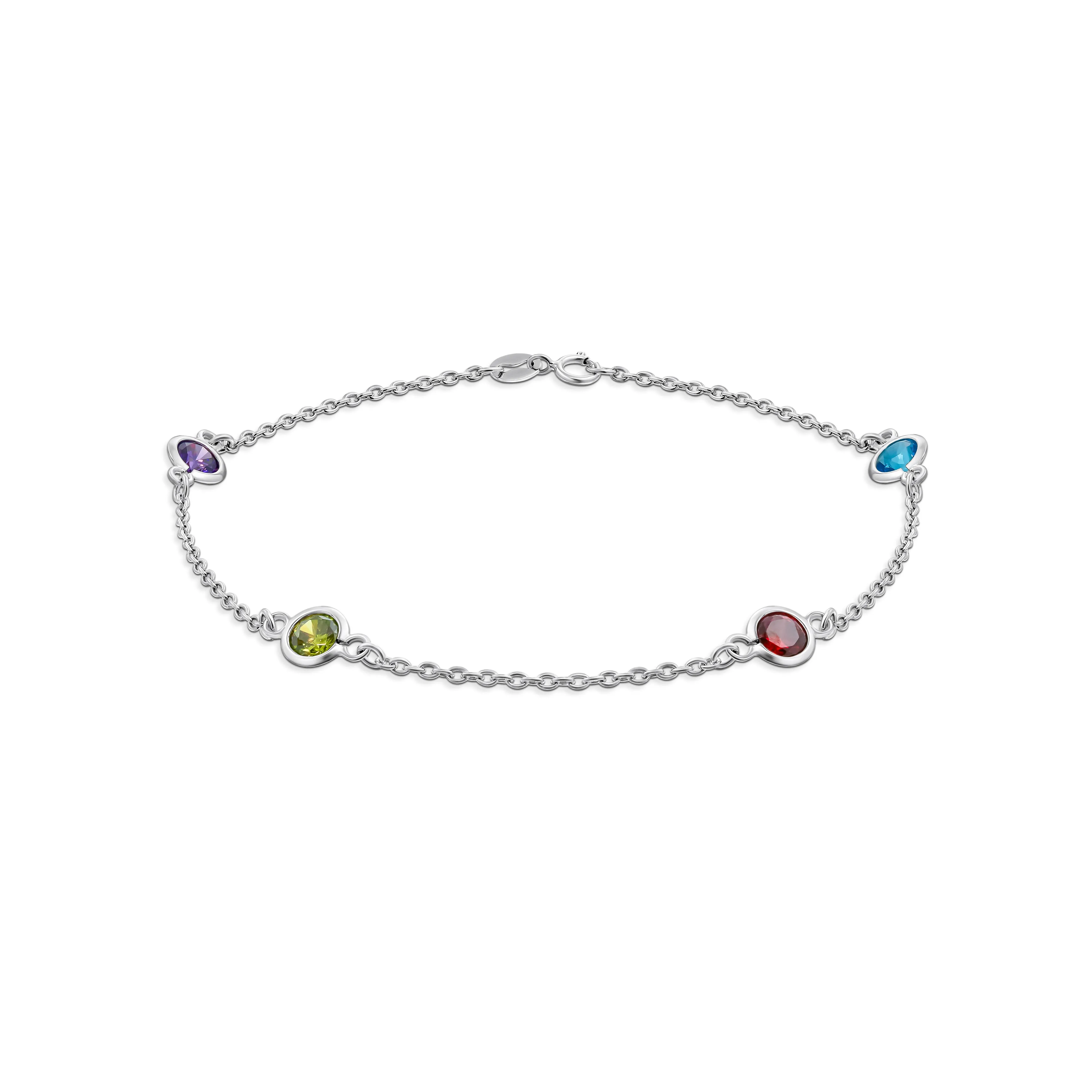 Elegant Multi-Color CZ Anklet Ankle Bracelet Sterling Silver Chain 9 Inch
