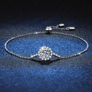 Elegant Round Cut 1CT D Color VVS Moissanite Diamond Daisy Flower Platinum Plated Bracelet - Fine Jewellery