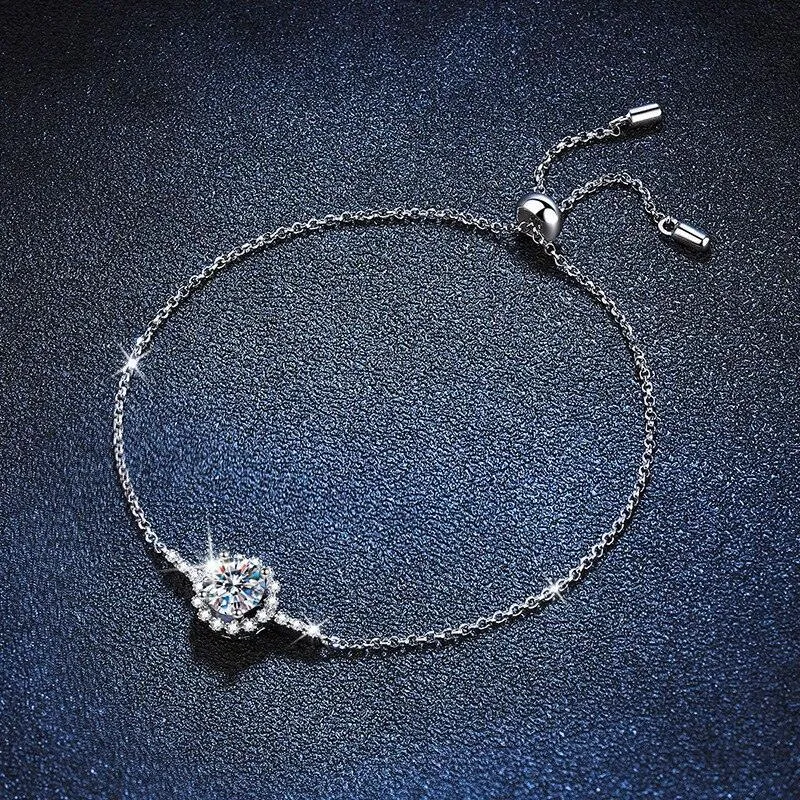 Elegant Round Cut 1CT D Color VVS Moissanite Diamond Daisy Flower Platinum Plated Bracelet - Fine Jewellery