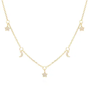 Elsie Star & Moon Charm Necklace | 18k Gold Plated