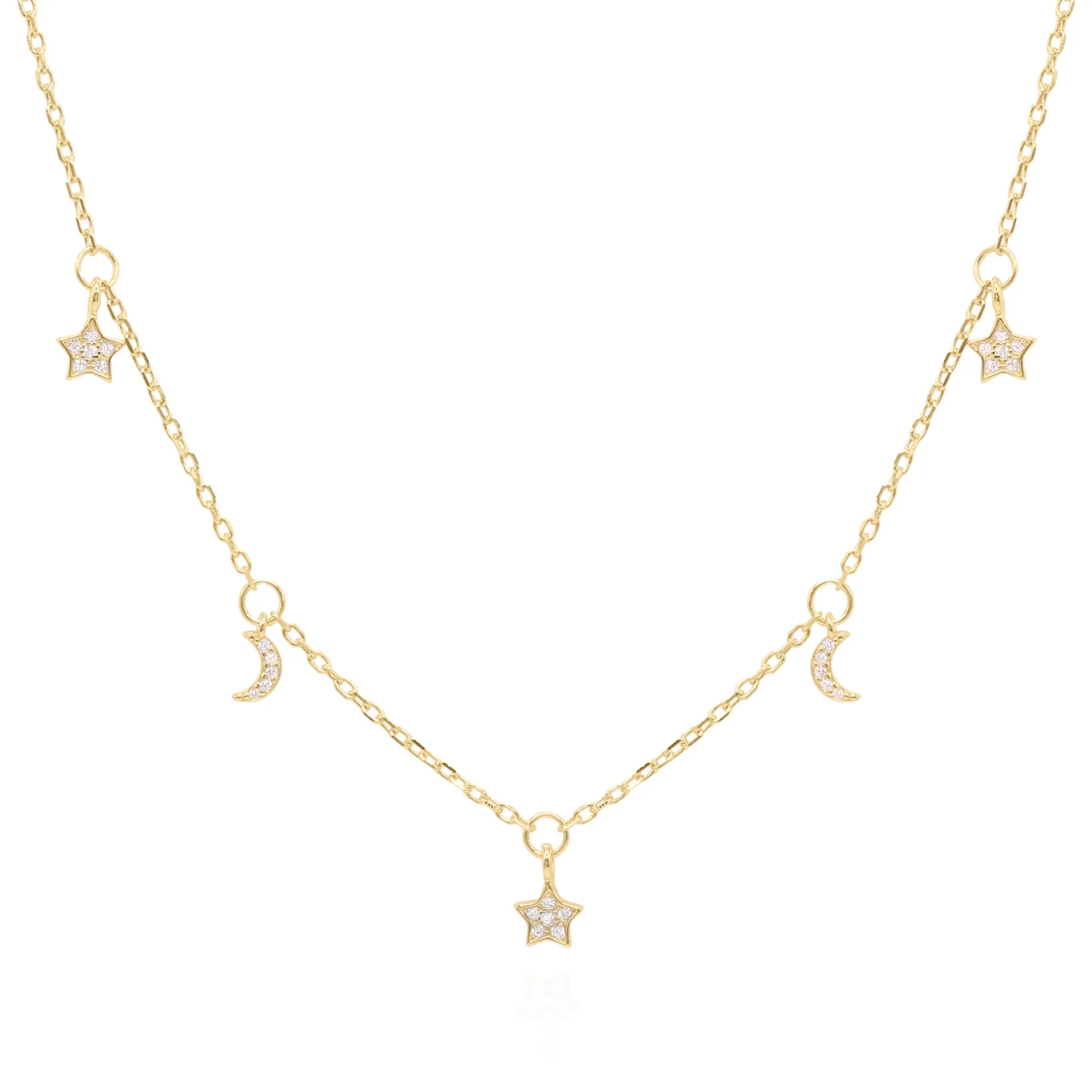 Elsie Star & Moon Charm Necklace | 18k Gold Plated