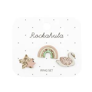 Enchanted Rainbow And Swan Ring Set
