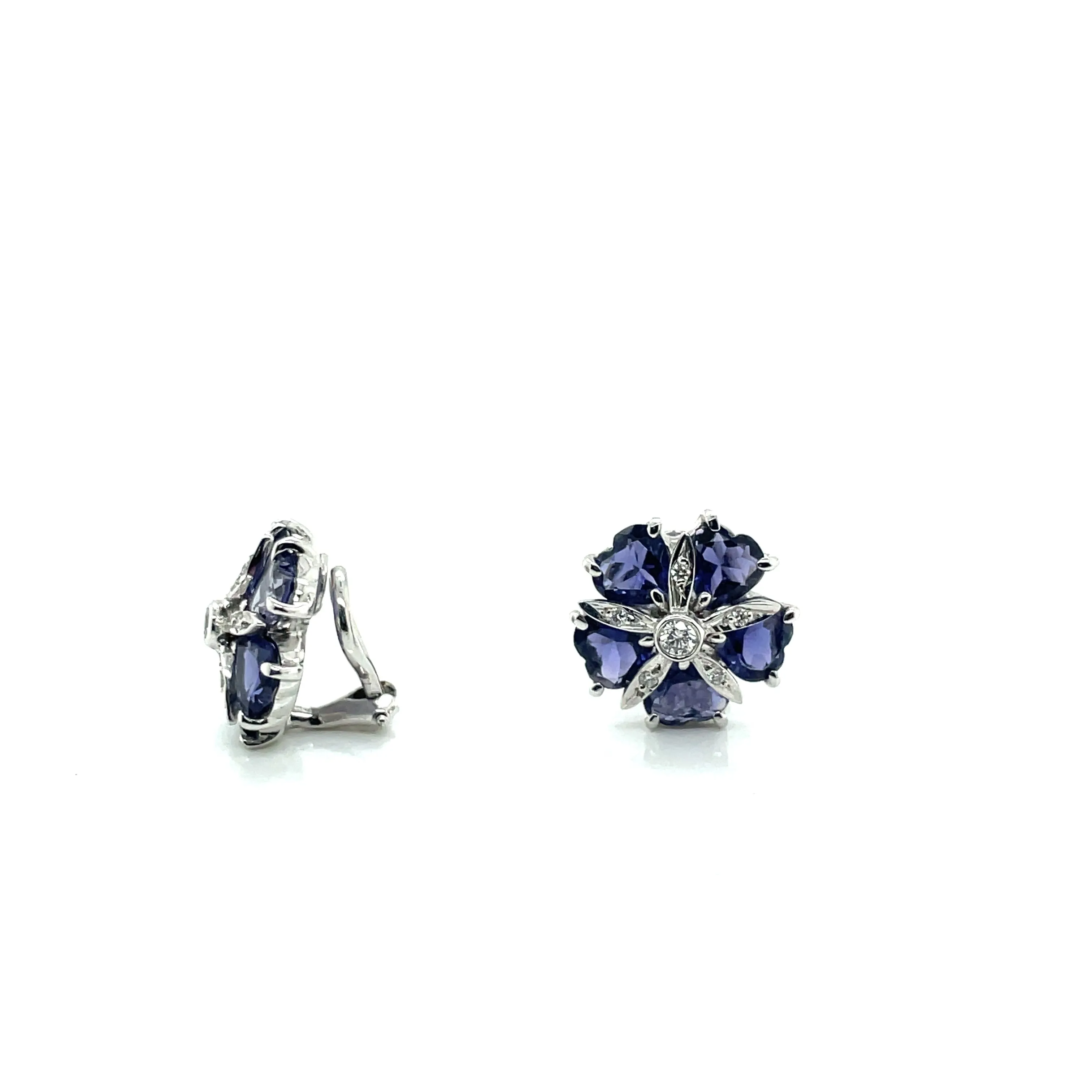 Estate 14k White Gold Flower Design Tanzanite and Diamond Stud Earrings