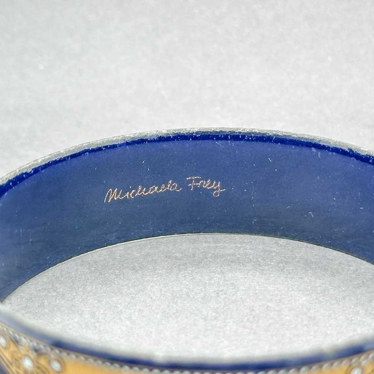 Estate Michaela Frey Blue Pattern Costume Bangle Bracelet