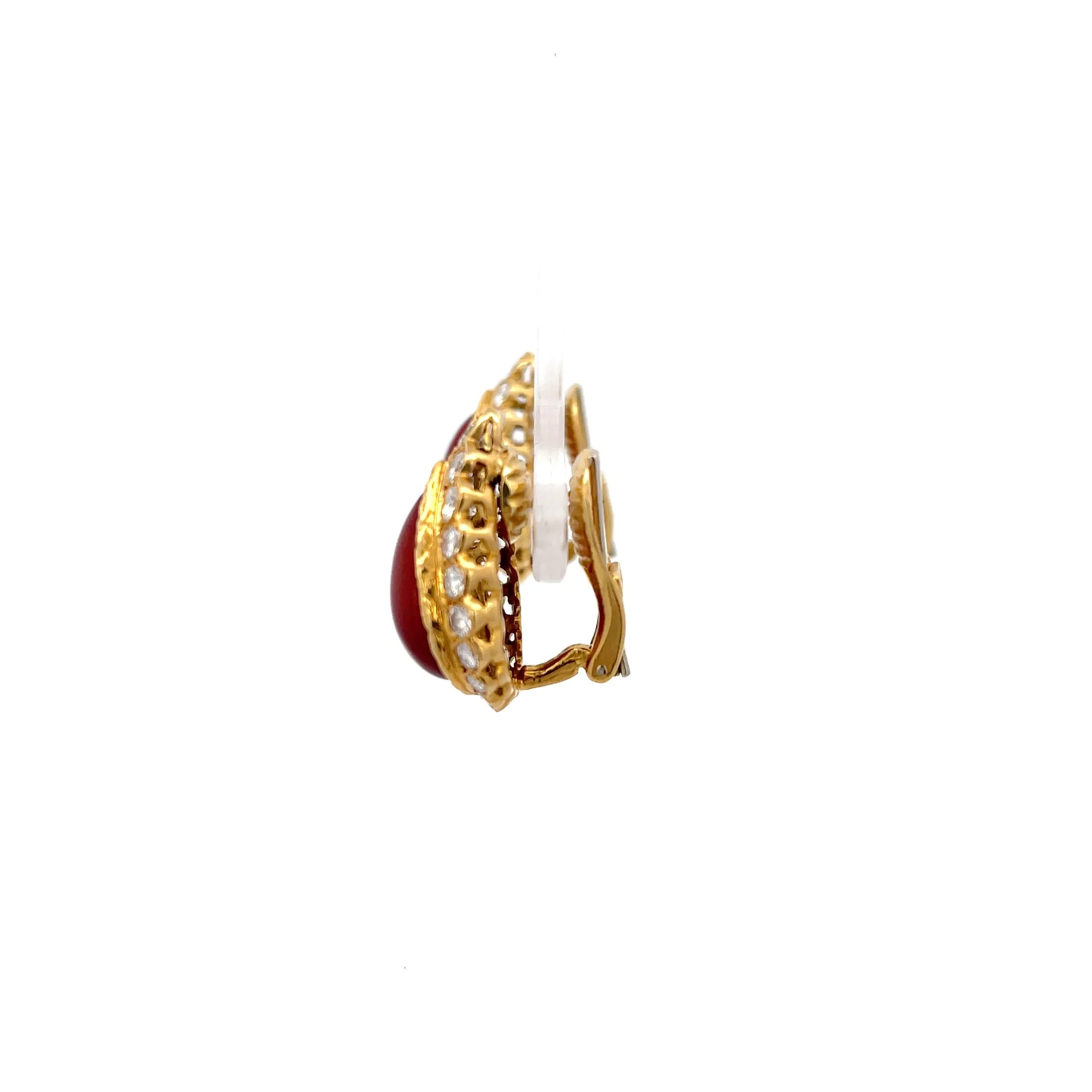 Estate Van Cleef & Arpels Carnelian  Diamond Earrings in 18K Yellow Gold