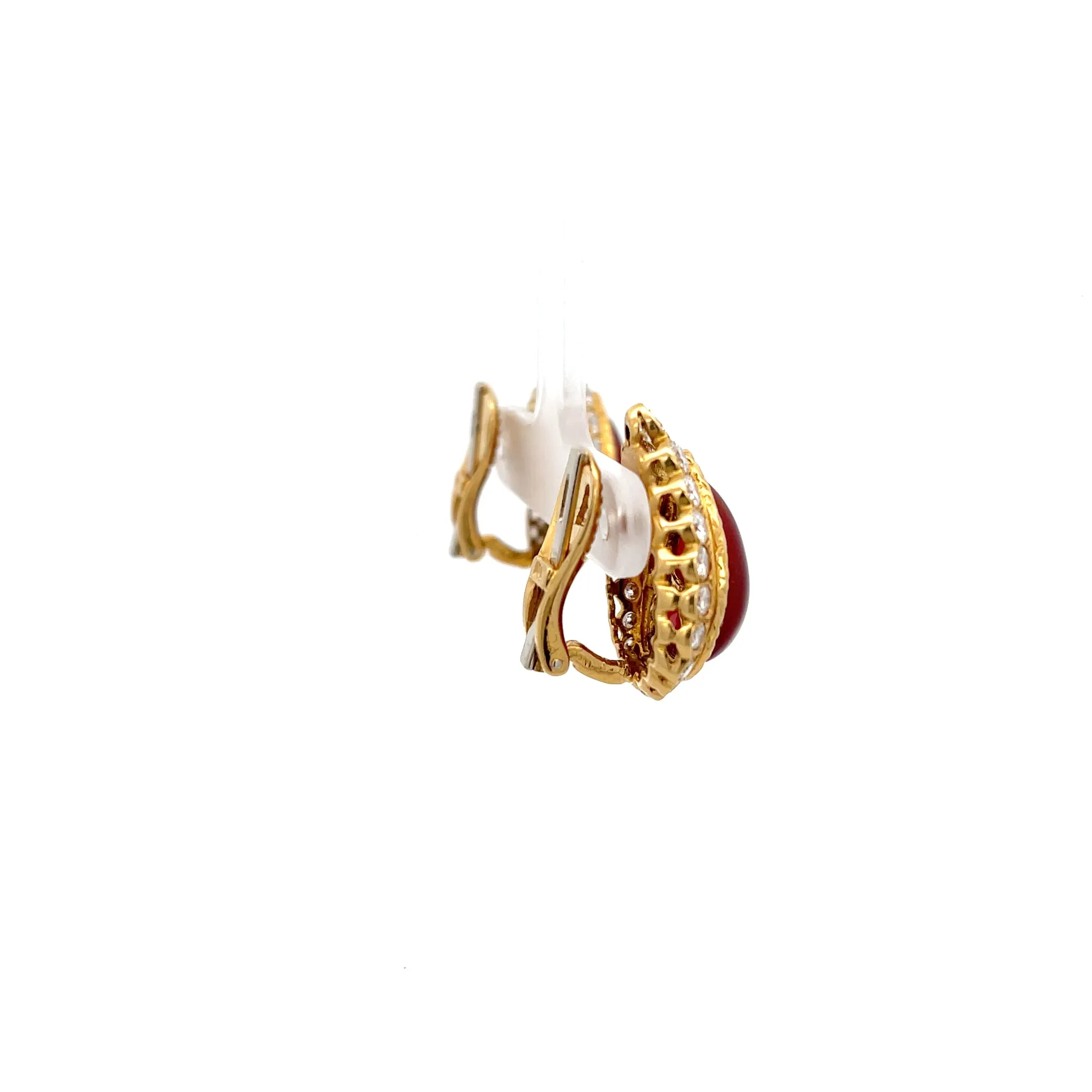 Estate Van Cleef & Arpels Carnelian  Diamond Earrings in 18K Yellow Gold