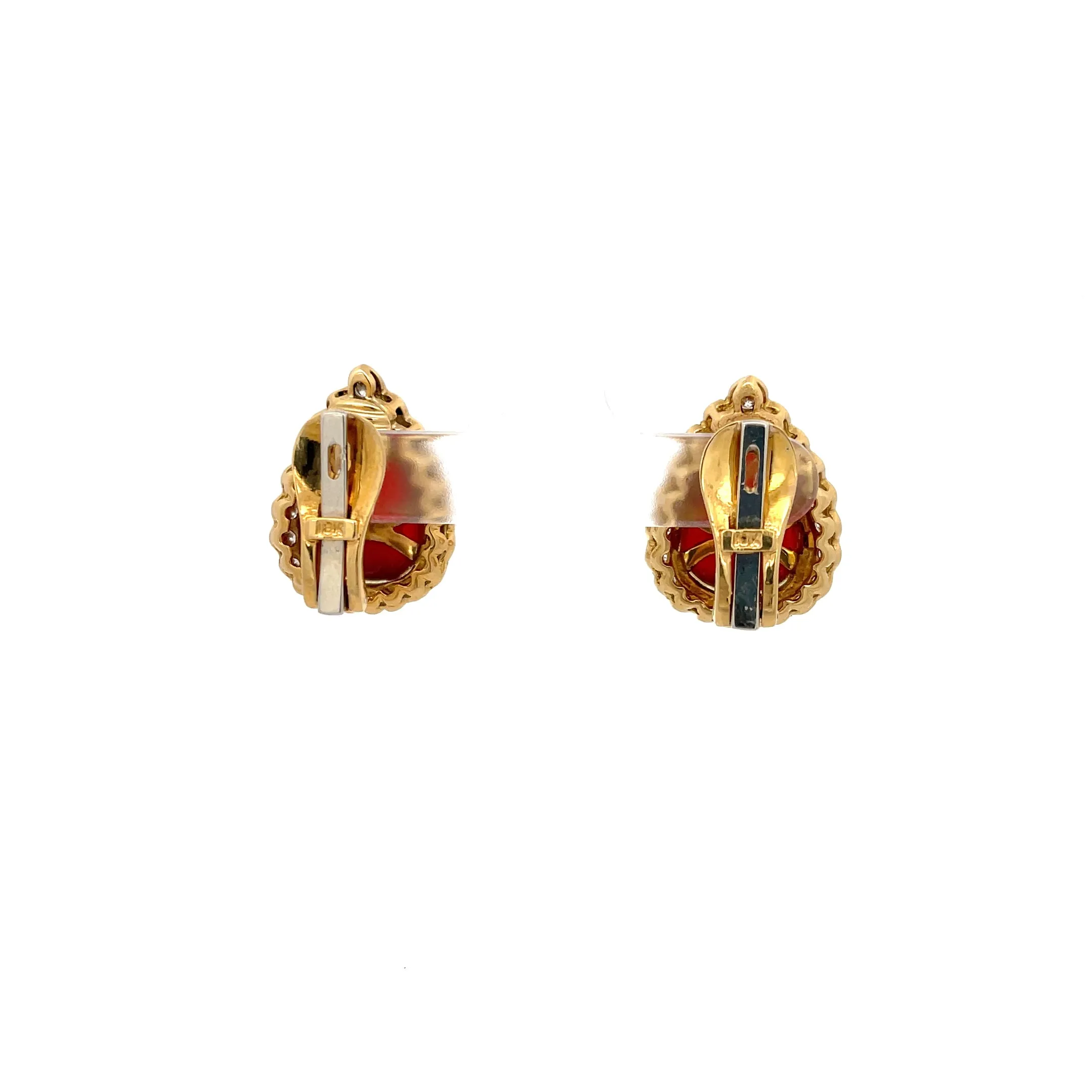 Estate Van Cleef & Arpels Carnelian  Diamond Earrings in 18K Yellow Gold