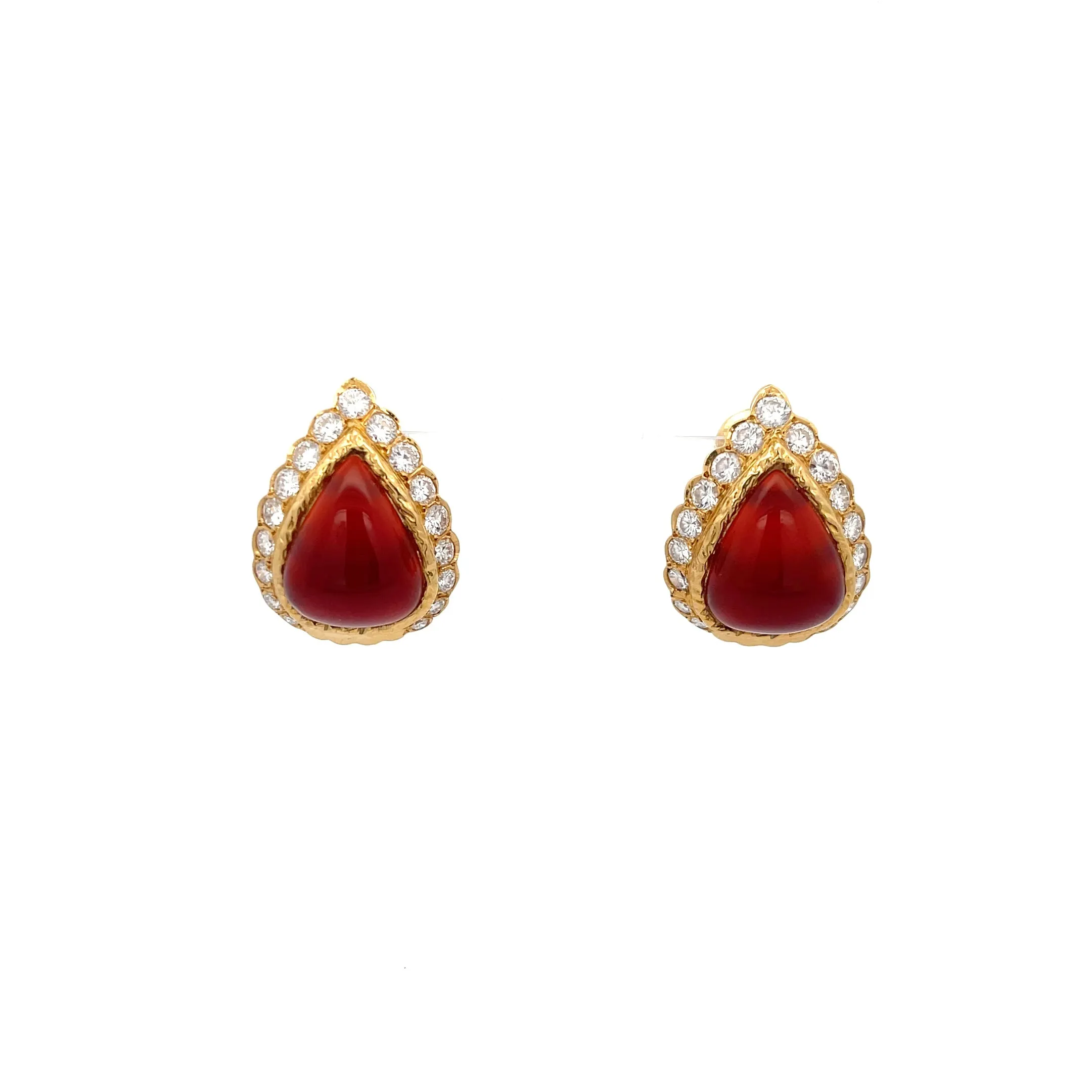 Estate Van Cleef & Arpels Carnelian  Diamond Earrings in 18K Yellow Gold