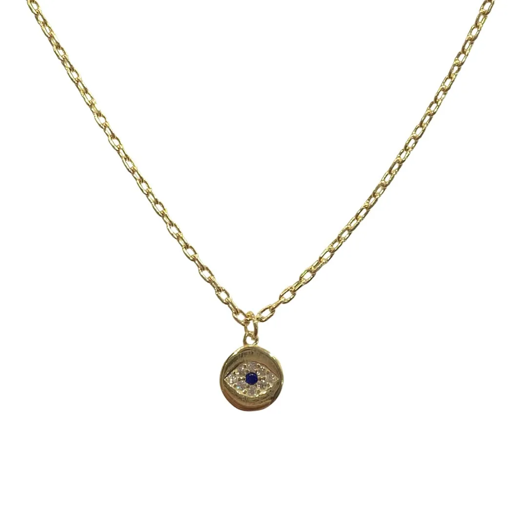 Evil Eye Round Disc Necklace