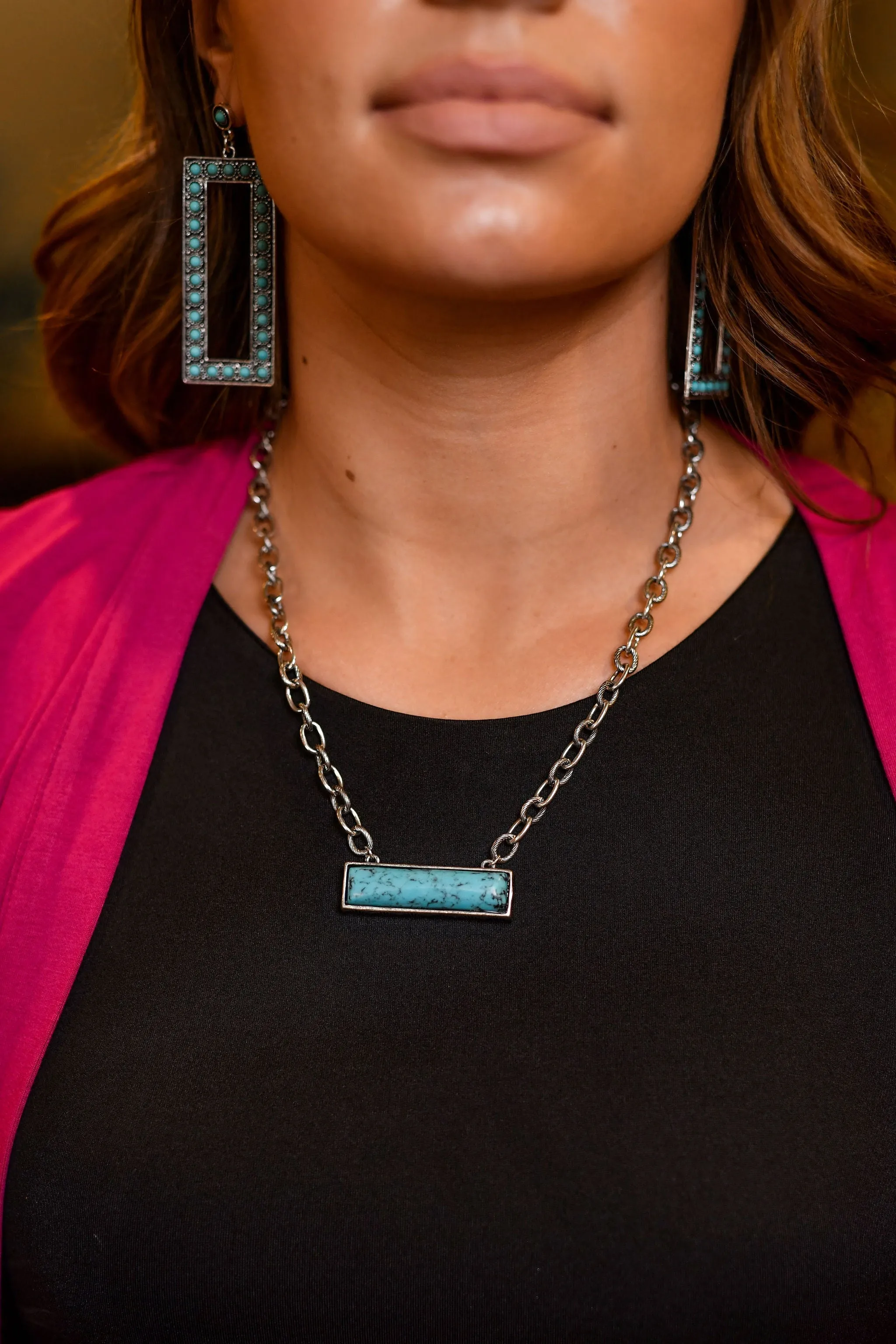 Fashion Rectangle Frame Earrings - Turquoise