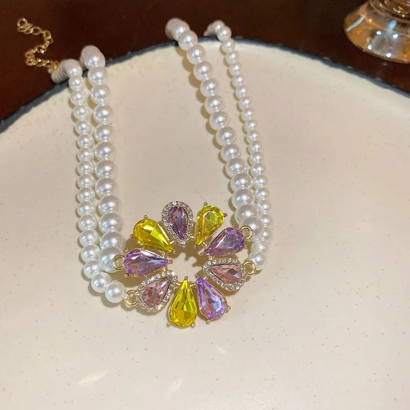 Fashionable Flower Pendant Necklace Drop Earrings Jewelry Set