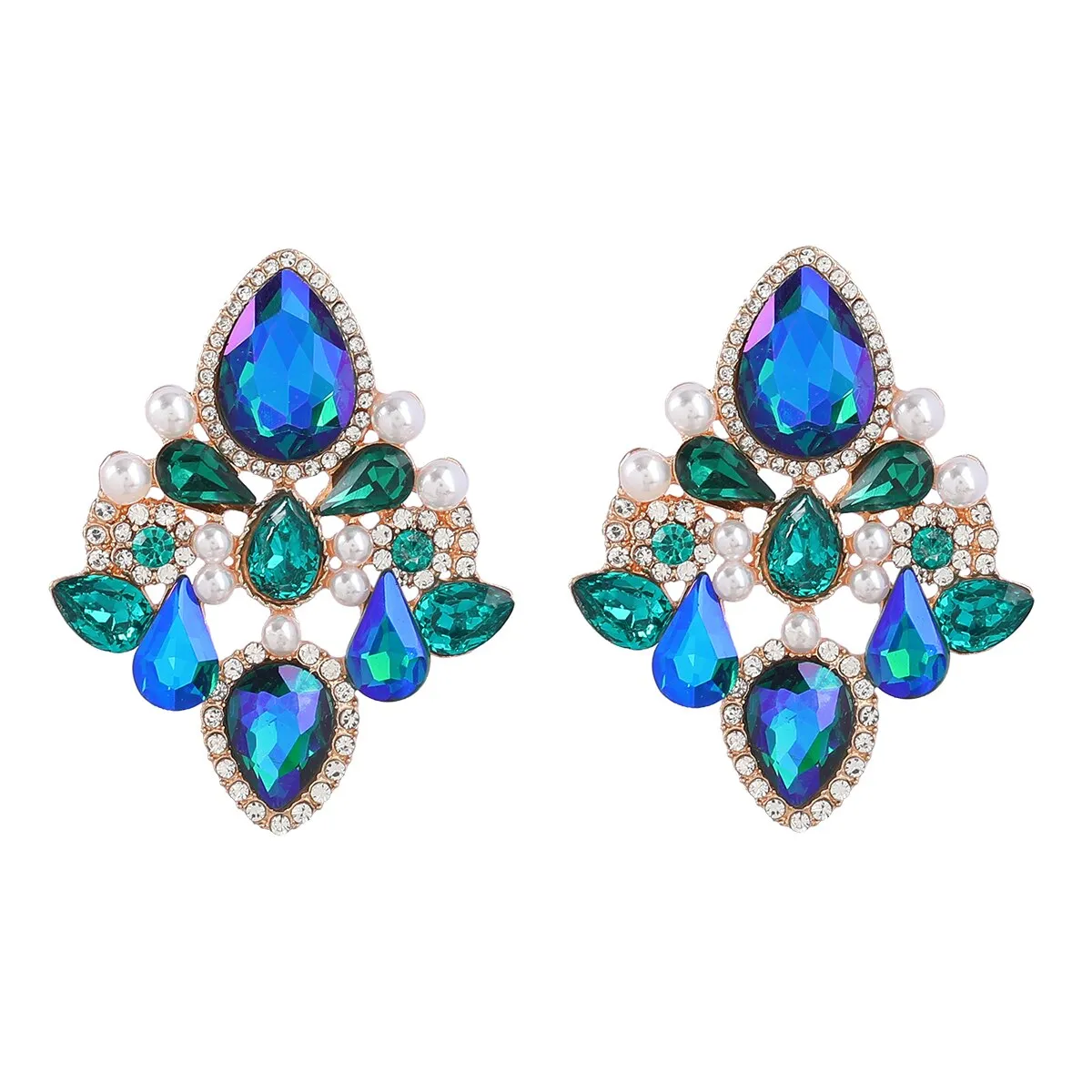 Fashionable Metal Rhinestone Pearl Like Geometric Earrings Women
