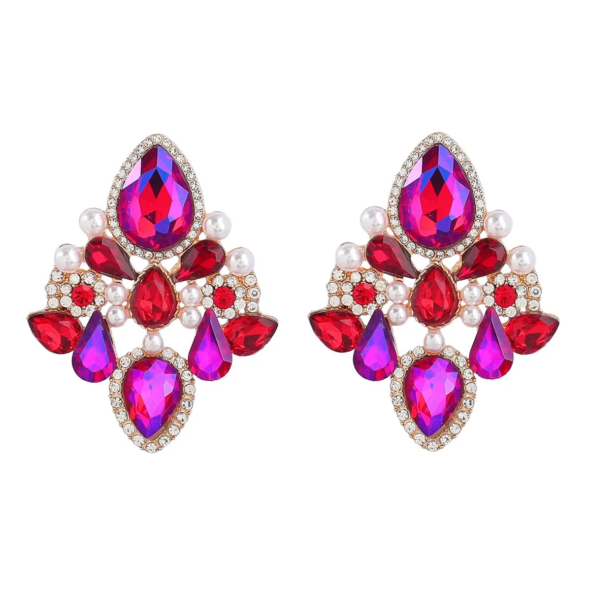 Fashionable Metal Rhinestone Pearl Like Geometric Earrings Women