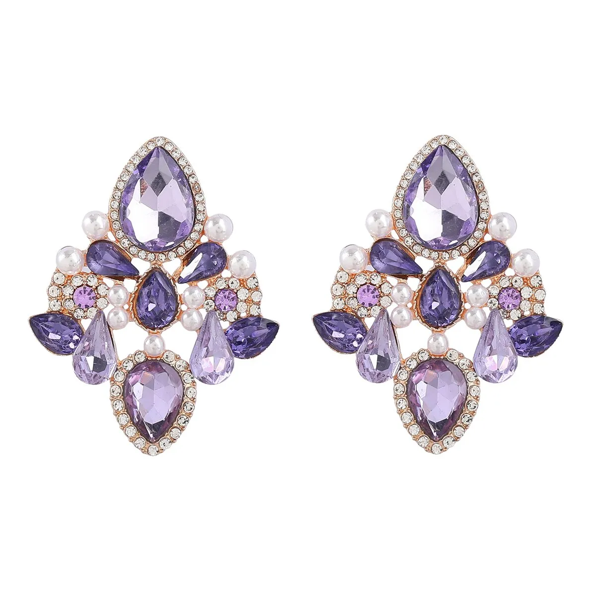Fashionable Metal Rhinestone Pearl Like Geometric Earrings Women