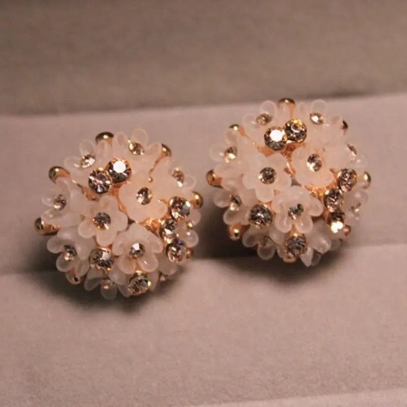 Fashionable Round Shape Rhinestone Flower Enamel Stud Earrings