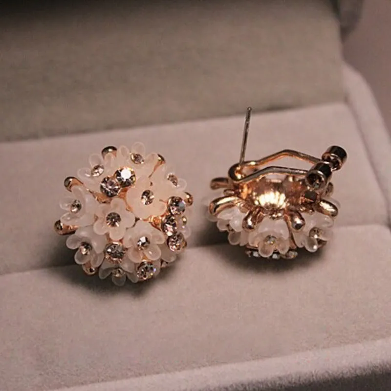 Fashionable Round Shape Rhinestone Flower Enamel Stud Earrings