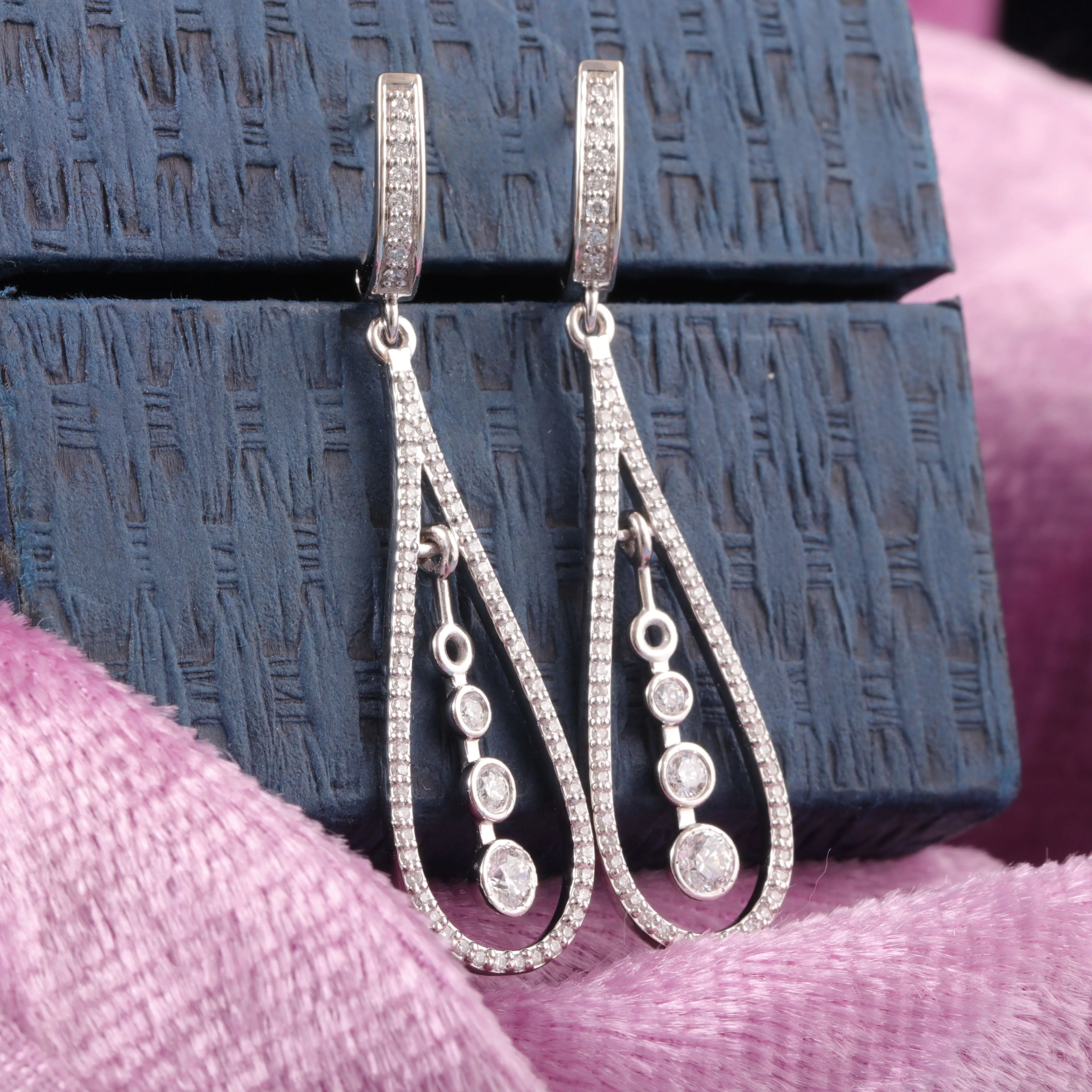 Fashionable Sterling Silver Long Drop Earrings