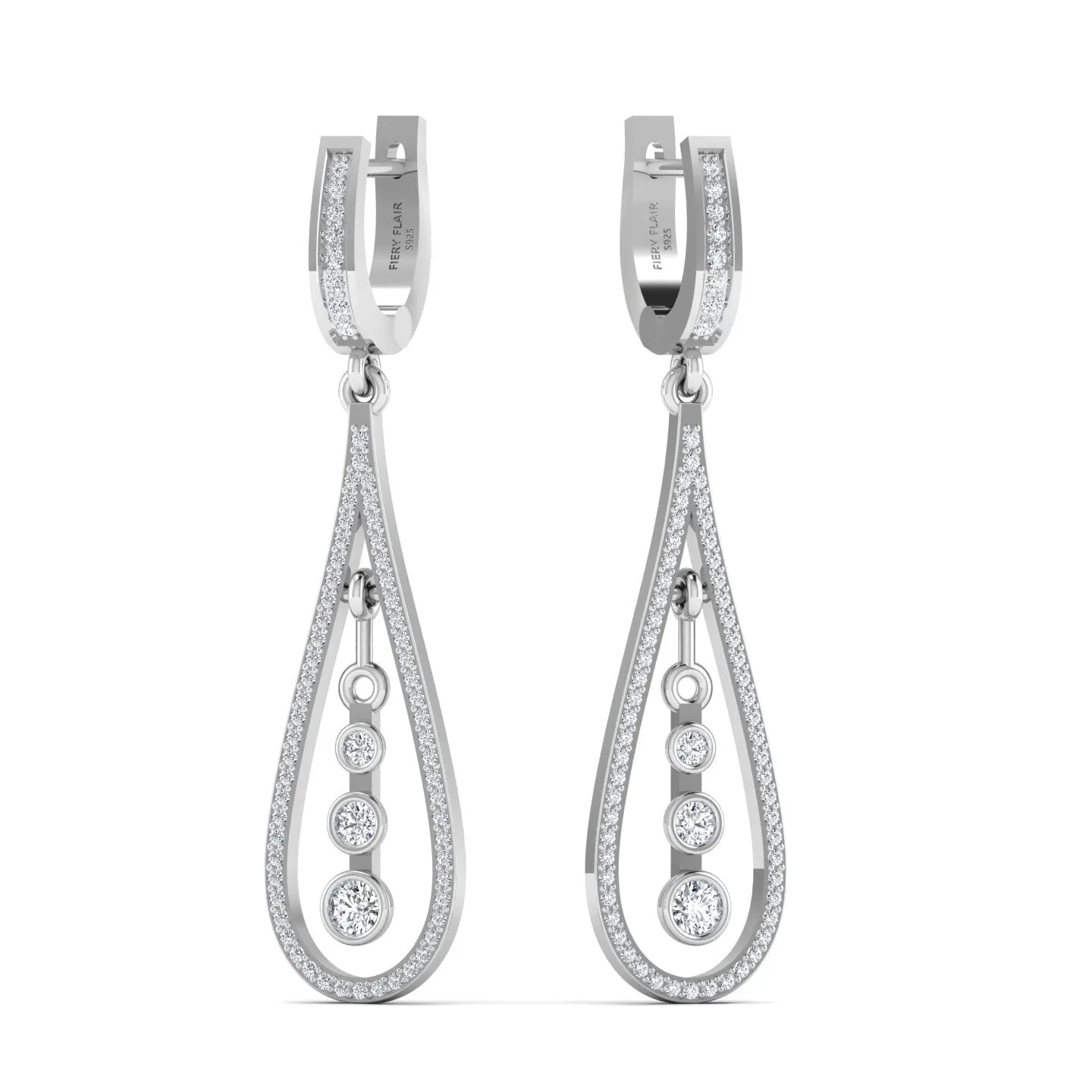 Fashionable Sterling Silver Long Drop Earrings