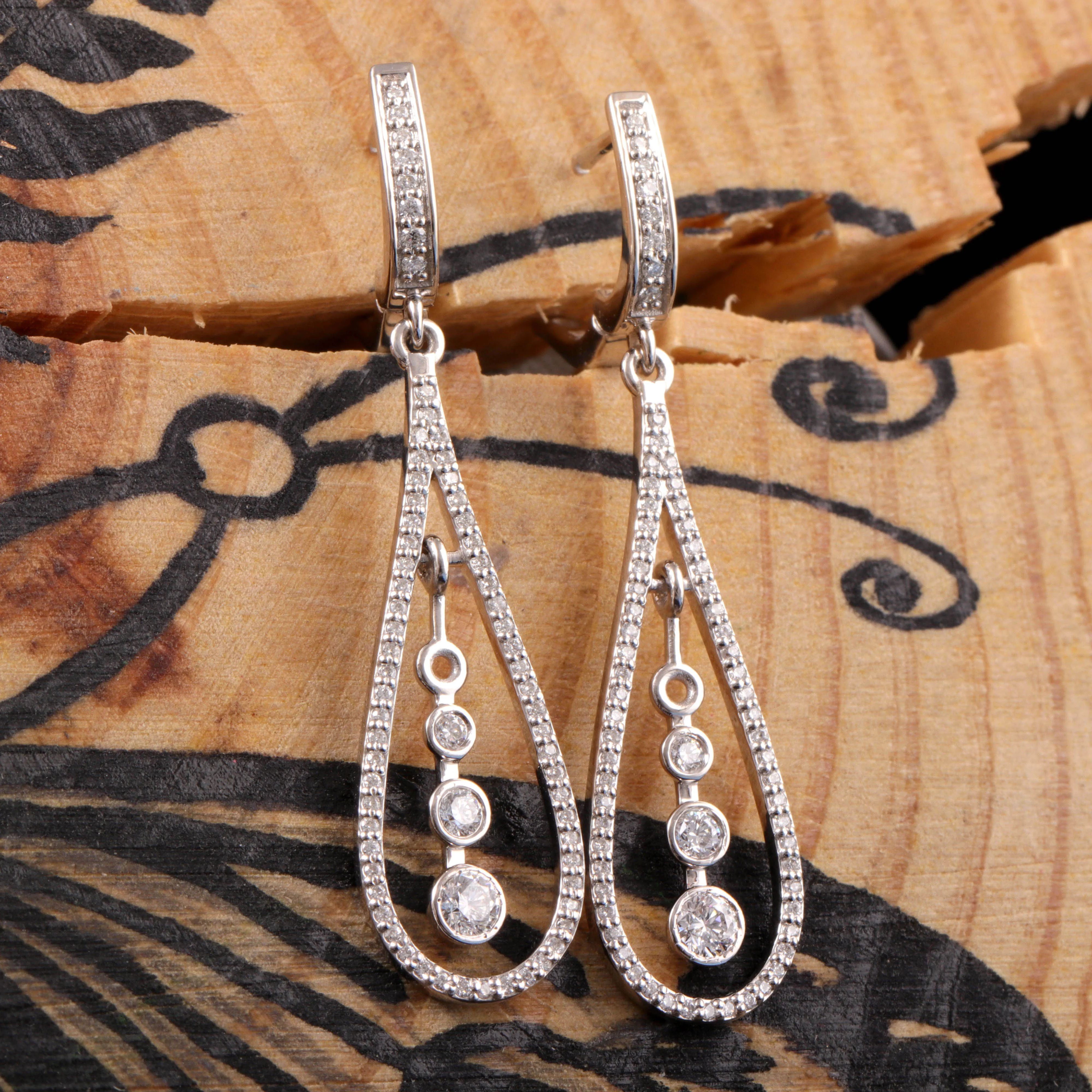 Fashionable Sterling Silver Long Drop Earrings
