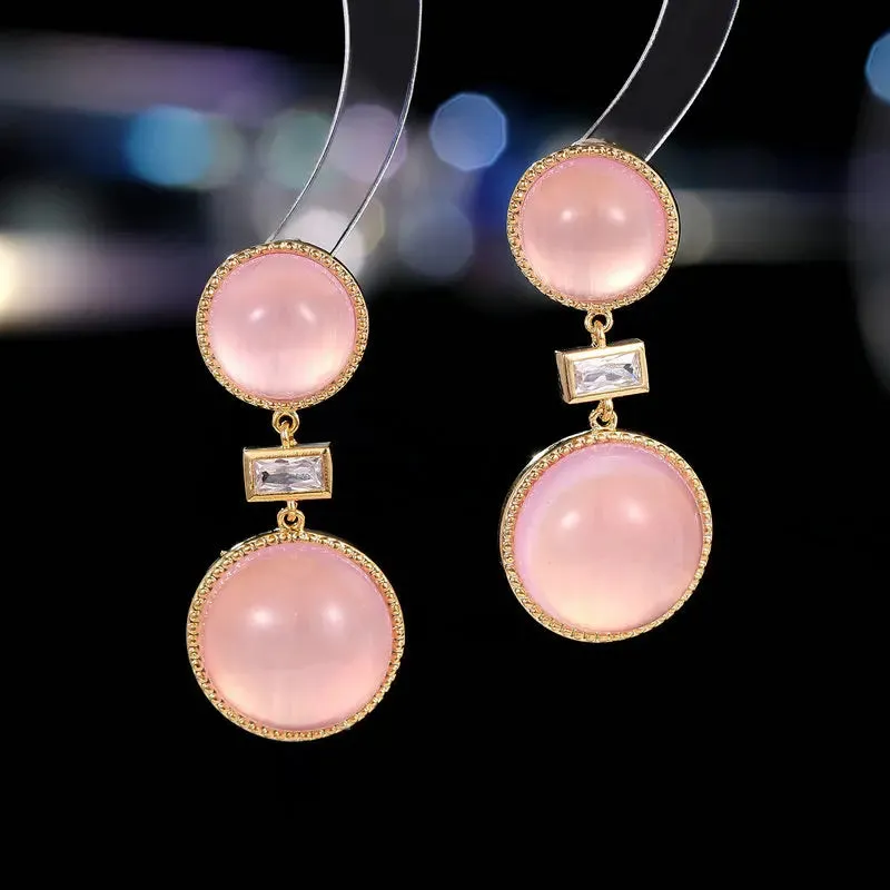 Fashionable Sweet Earrings French Simple Geometric Round Opal Earrings Women Jewely Accessories LYX042