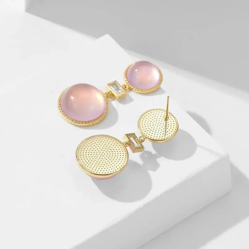 Fashionable Sweet Earrings French Simple Geometric Round Opal Earrings Women Jewely Accessories LYX042
