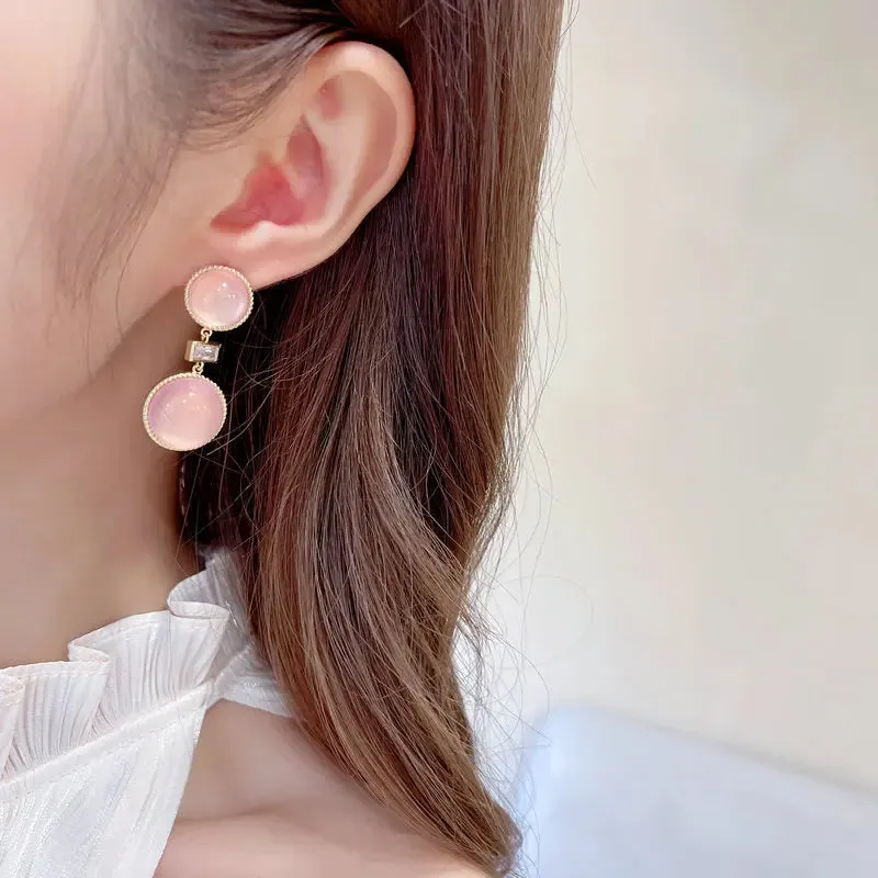 Fashionable Sweet Earrings French Simple Geometric Round Opal Earrings Women Jewely Accessories LYX042