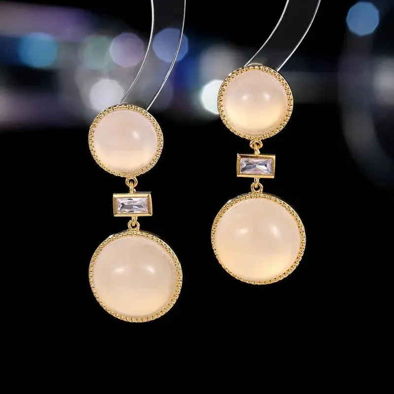 Fashionable Sweet Earrings French Simple Geometric Round Opal Earrings Women Jewely Accessories LYX042