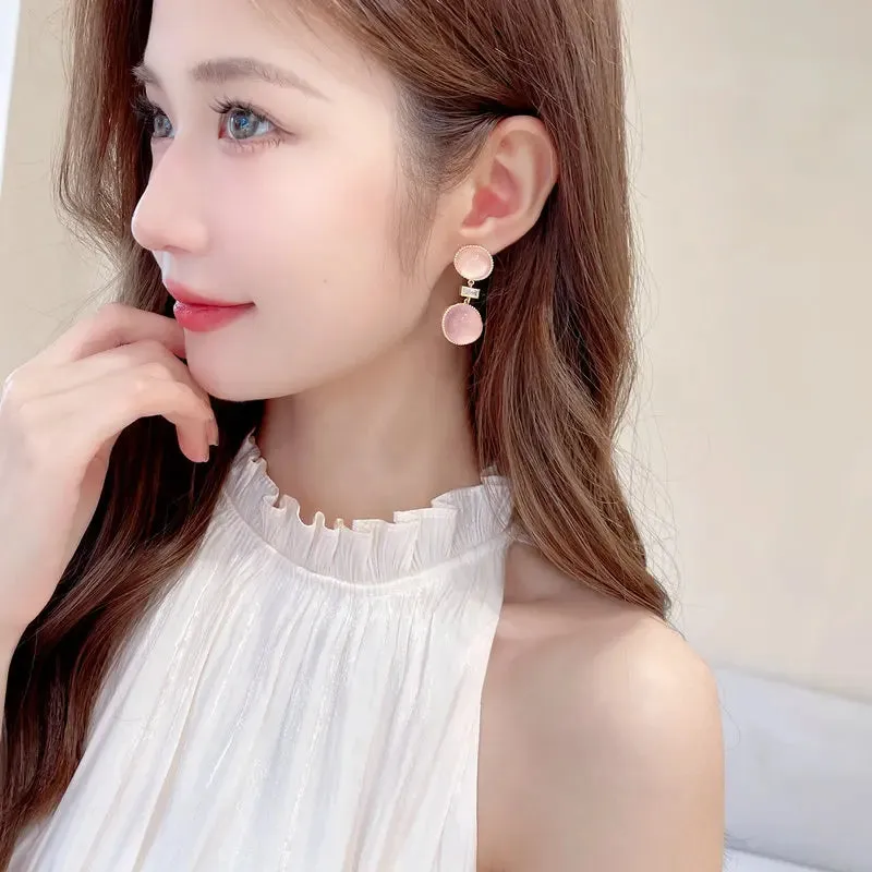 Fashionable Sweet Earrings French Simple Geometric Round Opal Earrings Women Jewely Accessories LYX042