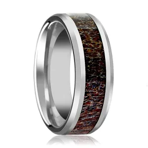 FAWN | Silver Tungsten Ring, Dark Brown Antler Inlay, Beveled